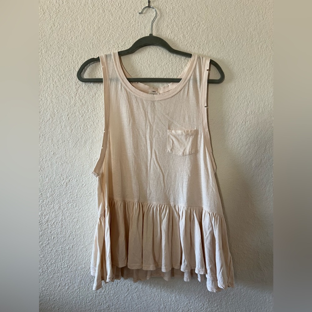 Free People Distressed Nude/Blush Peplum Tank